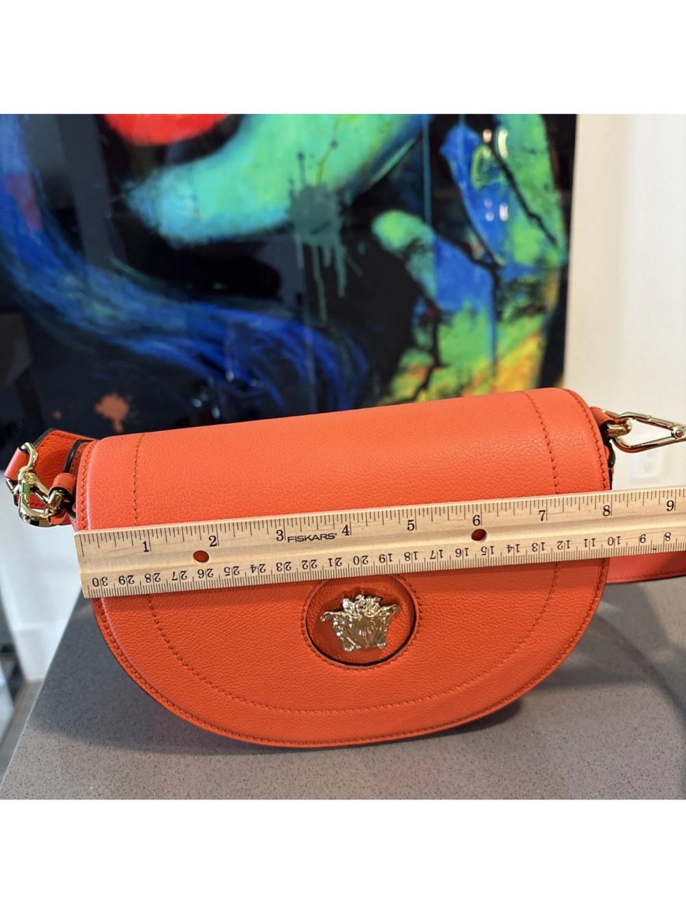 Versace Orange Pebbled Leather Crossbody Bag with Medusa - Picture 3 of 13